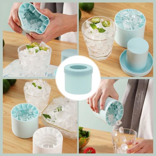 3D Silicone Cylindrical Ice Maker with Lid, Holds 60 1.3cm Ice Cubes, New Design, Easy to Discard, Small, Thin Ice Cubes, Airtight Lid, Cute, Freezer-