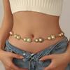 Imitation Pearl Waist Chain, Retro Vacation Style, Belly Button Chain, Metal Belt with Skirt