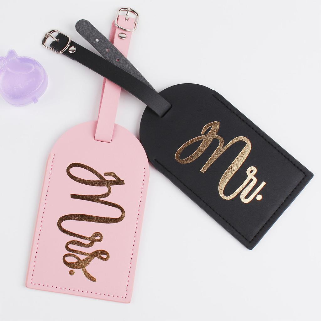 PU Leather Mr Mrs Pattern Luggage Tag Honeymoon Wedding Bridal Gift Cute Suitcase Tags for Women Men Travel Accessories
