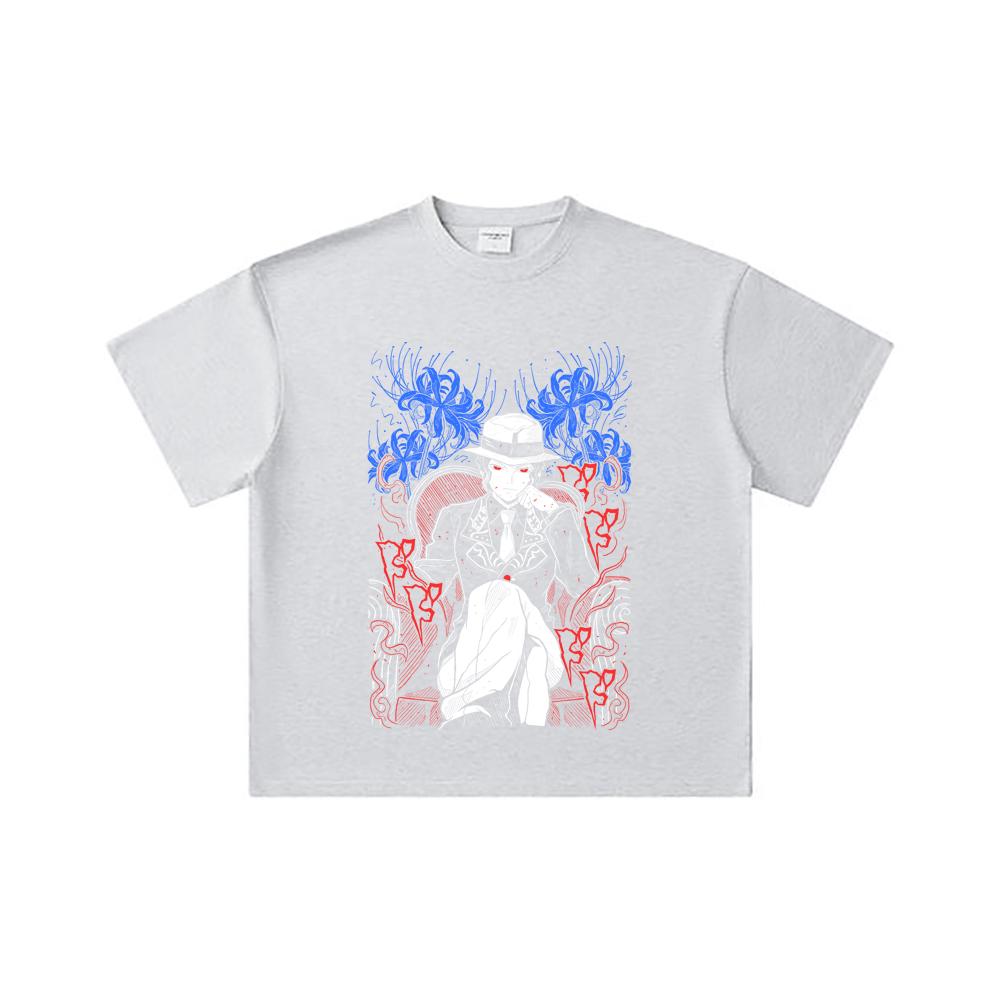 260 GSM Double Yarn 32 Count 100% Cotton Demon Slayer V38 Muzan Print Unisex Heavy Cotton T Shirt