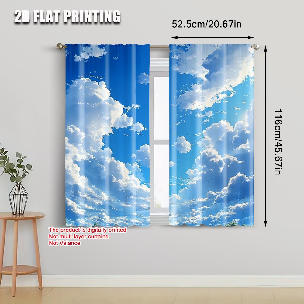 2pcs   Curtains 2D Print Blue Sky White Clouds Machine Washable (without Rod) Home Decor Use for Bedroom   Living Room   Office