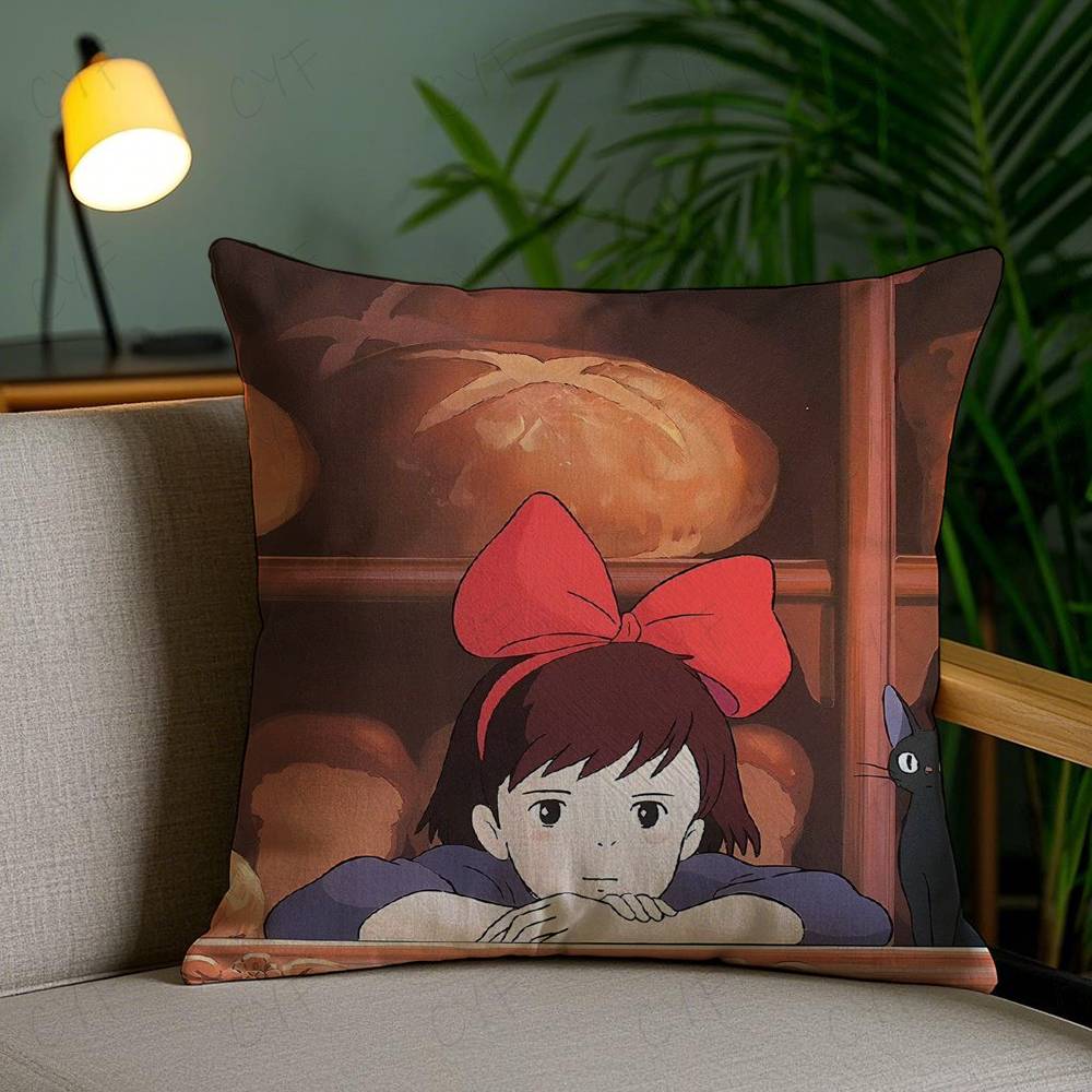 Anime Kwaii K-Kikis D-Delivery Service Pillow Case Anti-dustmite Pillowcase Invisible Zipper Silky Short Plush Sofa Cushion Cove