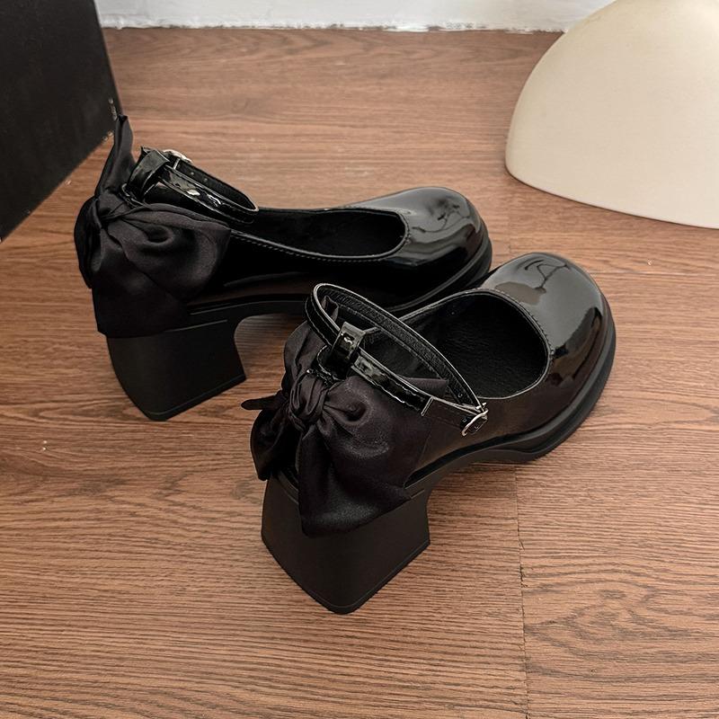 Fashion High Heels Women Bow Loafers Shoes Autumn Fashion Shallow Elegant Shoes 2025 New Classical Chunky Pumps Party Zapatillas Mujer