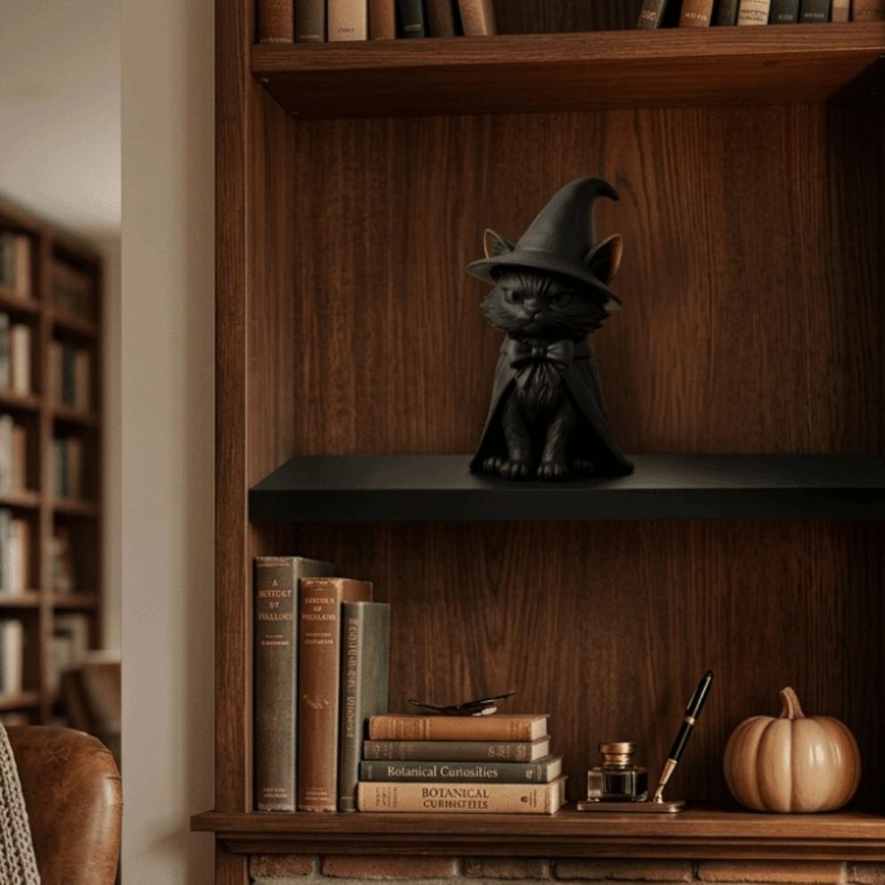 Figurine Chat Sorcière Drôle Style Sombre Décorations d'Halloween Décoration de Maison Ornements de Bureau Bureau