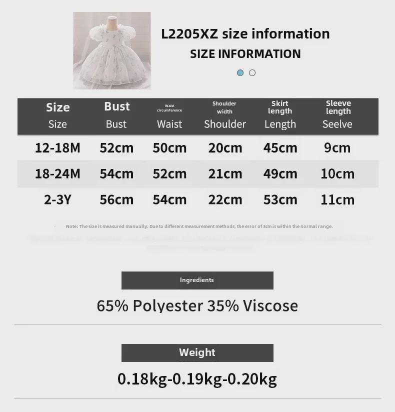 Flower Girl Princess Dress with Puff Sleeves and Floral Mesh Tulle Skirt for Weddings and Birthdays