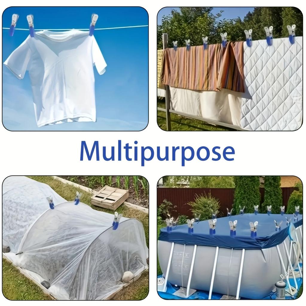 10pcs Durable Stainless Steel Pool Cover Clips with Plastic Handles - Heavy Duty Windproof Spring Clips Clothesline Clip