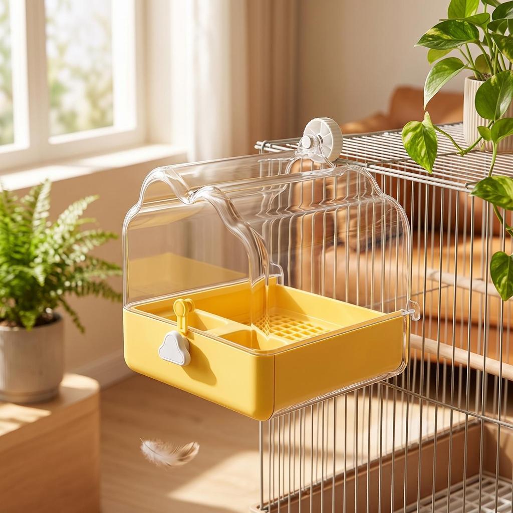 Cage Bird Bath with Food Tray Enclosed Hanging Dome Birdbath