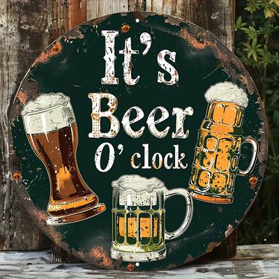 Pc Its Beer Oclock Vintage Aluminum Sign X Inch Round Metal Wall Art with Fun Beer Mug Design for Bars Cafes