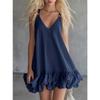 Elegant Ruffled Hem Splicing Party Dress V-neck Sleeveless Fashion Summer A-line Dress Loose Sweet Women's Casual Solid Color Mini Camisole Dresses
