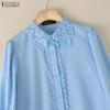 ZANZEA Women Casual Lace Splice Collar Long Sleeve Blouse
