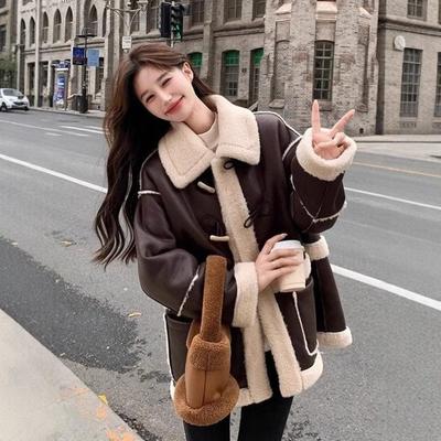 Vintage Maillard Suede and Fur Integrated Lamb Wool Coat Women's New Winter Velvet Thickened Fur Coat