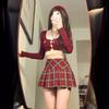 Plus-Size Red Plaid High-Waist A-Line Short Skirt for Women - Autumn 2024 Design