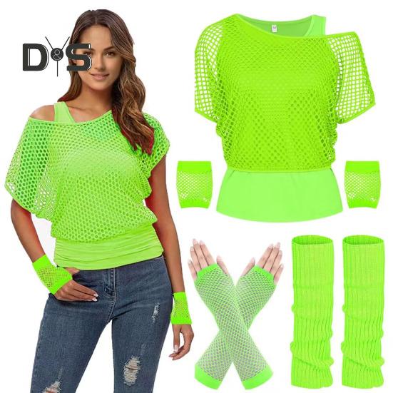 

2 шт./комплект женский сетчатый топ жилет комплект яркий цвет О-образный вырез короткий рукав сетчатый укороченный топ борцовка пуловер жилет комплект M