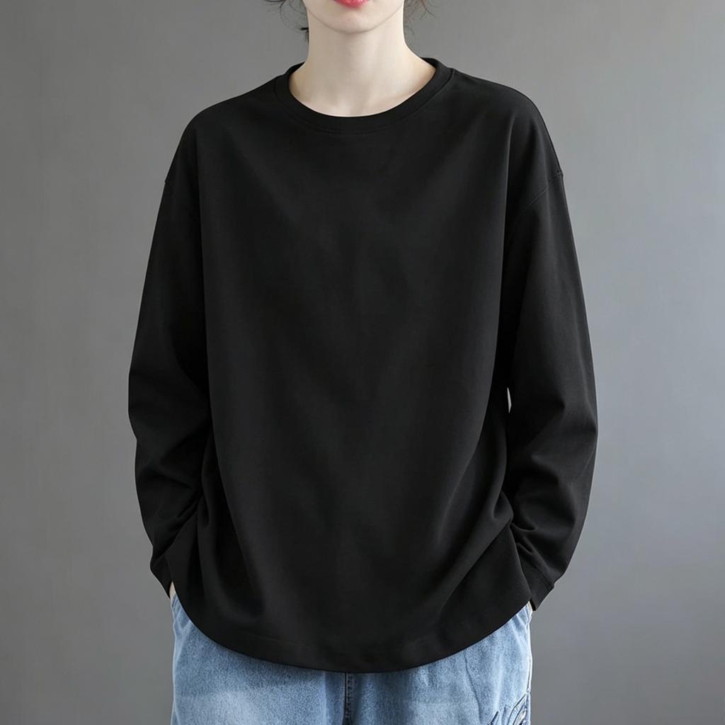 Classic Mens Big and Tall Shirts Cotton Long Sleeve Crewneck Casual Tops Plus Size Basic Tee Shirts Business Loose Men T-shirt