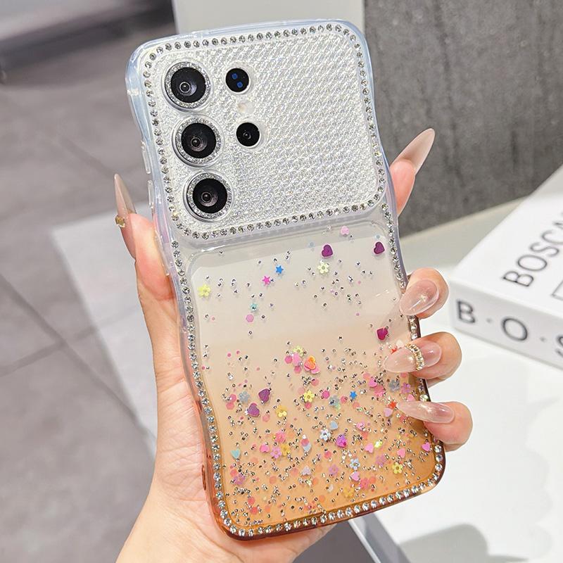 

Rhinestone Gradient Color Phone Case for Samsung Galaxy S26 S25 Ultra S24 Wave Edge Back Cover For Galaxy S24 S25