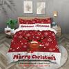 3-piece Christmas themed red checkered reindeer Santa Claus pattern print (1 duvet cover+2 pillowcases, no core) bedding set