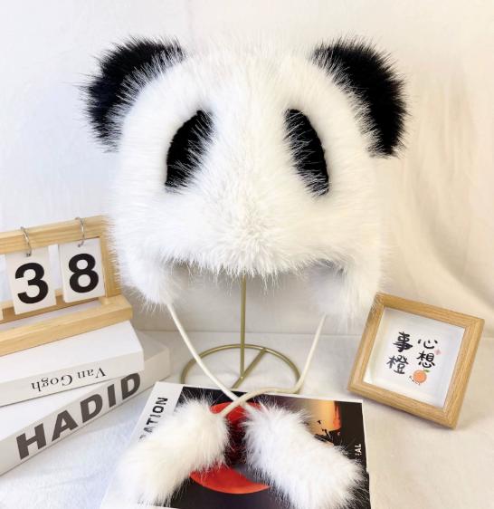New Lovely Animals Panda Cartoon Plush Caps Concise Design Ladies Winter Warm Windproof Hats Fashion Versatile Women Cosplay Cap