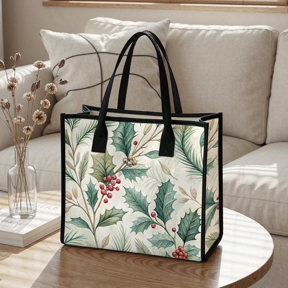 Winter Holly Berry Print Tote Bag Fashion Daily Casual Shoulder Handbag