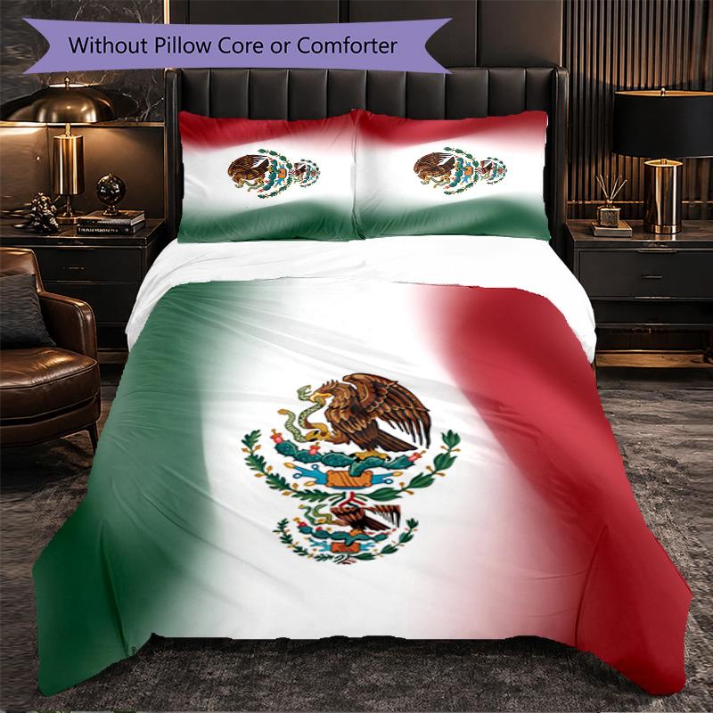 Mexico footbal Pattern 3 Pieces Bedding Set Soft Microfiber Duvet Cover with Pillow Cases for Bedroom