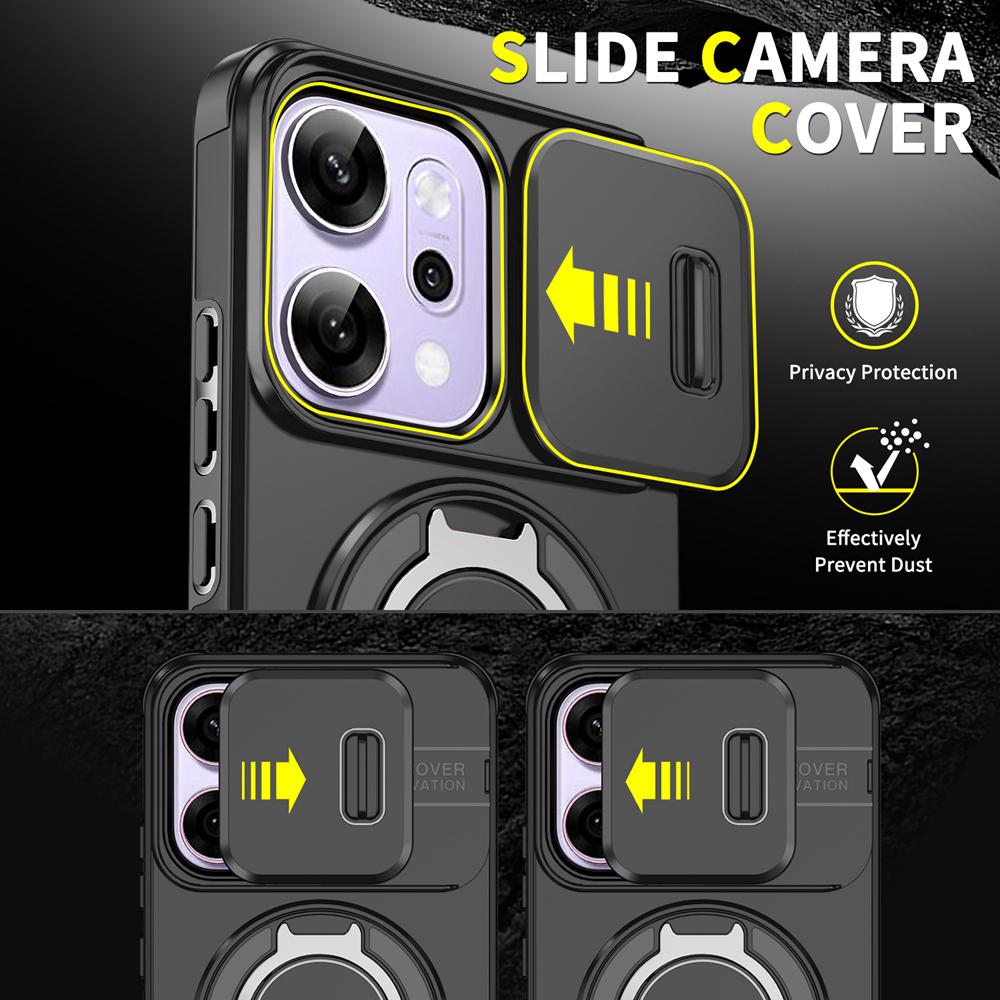 KEYSION 360° Ring Stand Phone Case for OPPO Reno14 Pro 5G Slide Camera Protection Magnetic Shockproof Cover for OPPO Reno14 F 5G