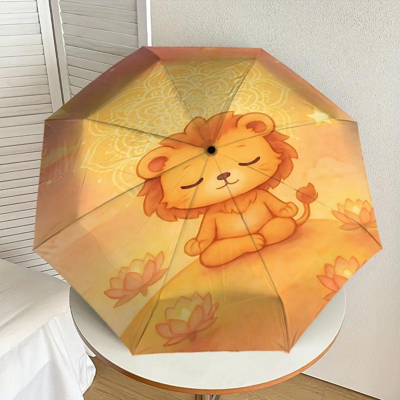 Peaceful Lion Lotus Mandala Umbrella: Automatic Opening & Closing, Outdoor Protection, Lightweight & Durable Travel Accessory