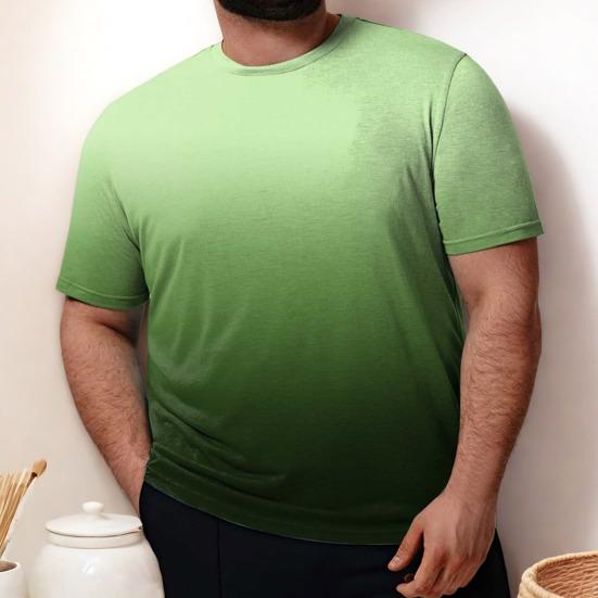 Men Gradient Color T-Shirt Short Sleeve Round Neck Summer Top Plus Size Urban Style Loose Tee Shirt for Daily Wear Party Office Beach
