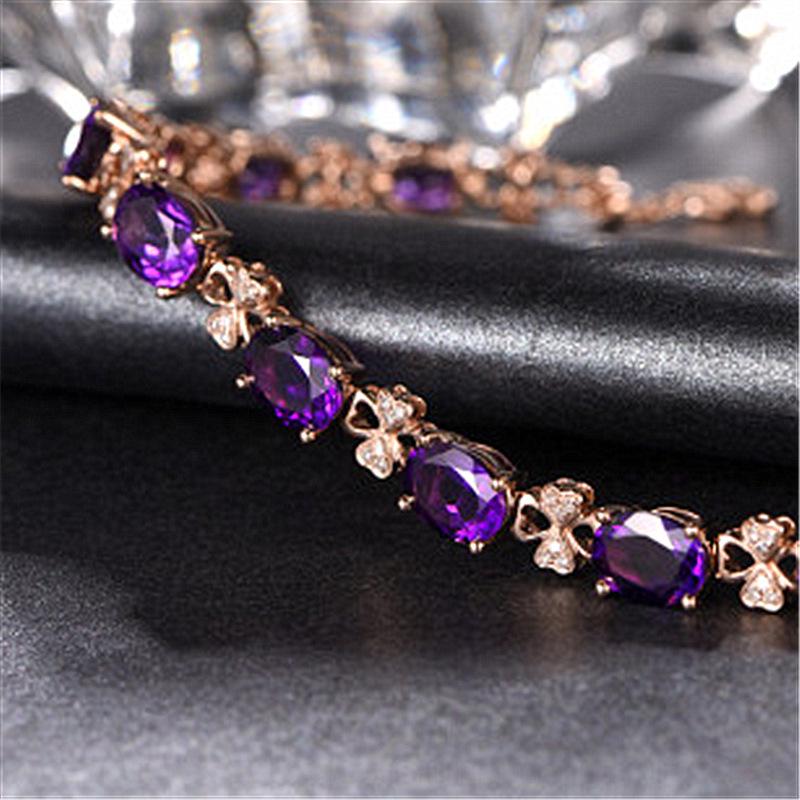 Rose Gold Plated Four-Leaf Clover Bracelet with Red Tourmaline and Ruby