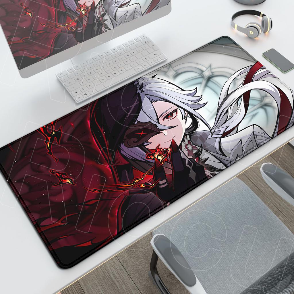Genshin Impact Arlecchino Mouse Pad HD Grande per Computer Uffici Accessori Antiscivolo Anime Durevole Deskmat Bordo Bloccato Tappeti per Tastiera