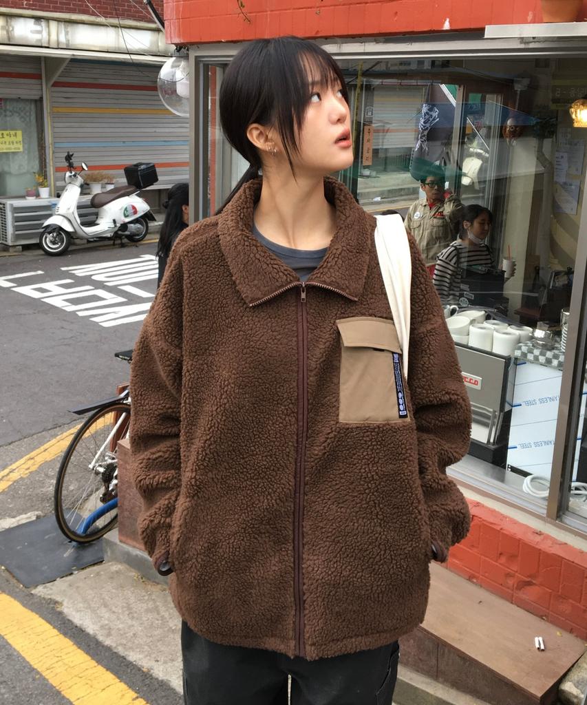 Pollution Mixed Fleece Zip-Up Jacket (Pkhawjk023_Br)