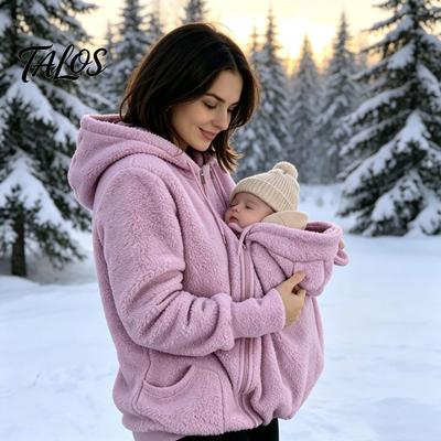 Warmer Still-Hoodie mit Haustier-Tasche Reißverschluss für Damen, Katzen-Hunde-Trage-Tasche Kapuzenpullover, Winter Fleece Langarm-Jacke Tierliebhaber Locker