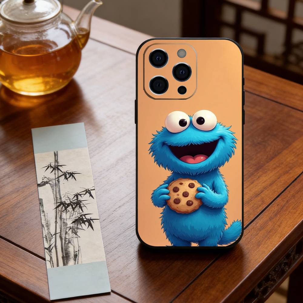 Cute Cartoon C-Cookie Monster Phone Case For iPhone 17, 16,15,14,13,12,11 Plus,Pro Max, Others Soft Black Cover