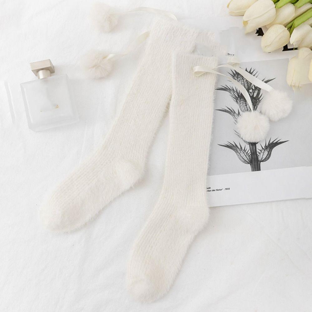 Sweet Plush Socks Plush Balls Thicken Warm Socks Fashion Mink Fur Socks  Women