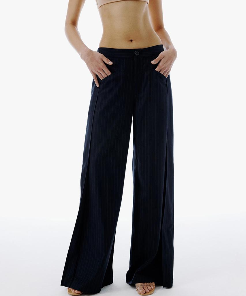 CURRENT Pleated Wide Pin Stripe Pants [Dark Navy]