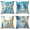Neuer Weihnachts-Kissenbezug Zuhause Weihnachtsdekoration Kissen Blau Weihnachtskugeln Kiefer Schnee Szene