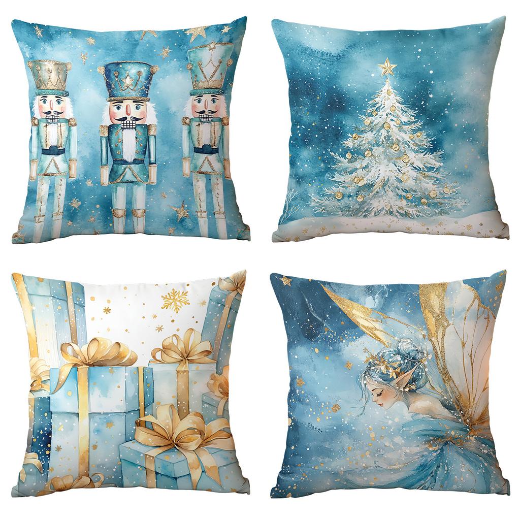 Neuer Weihnachts-Kissenbezug Zuhause Weihnachtsdekoration Kissen Blau Weihnachtskugeln Kiefer Schnee Szene