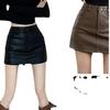 Autumn/Winter High-Waist Coffee Leather Midi Skirt for Women - Slimming Bodycon with Anti-Exposure Shorts