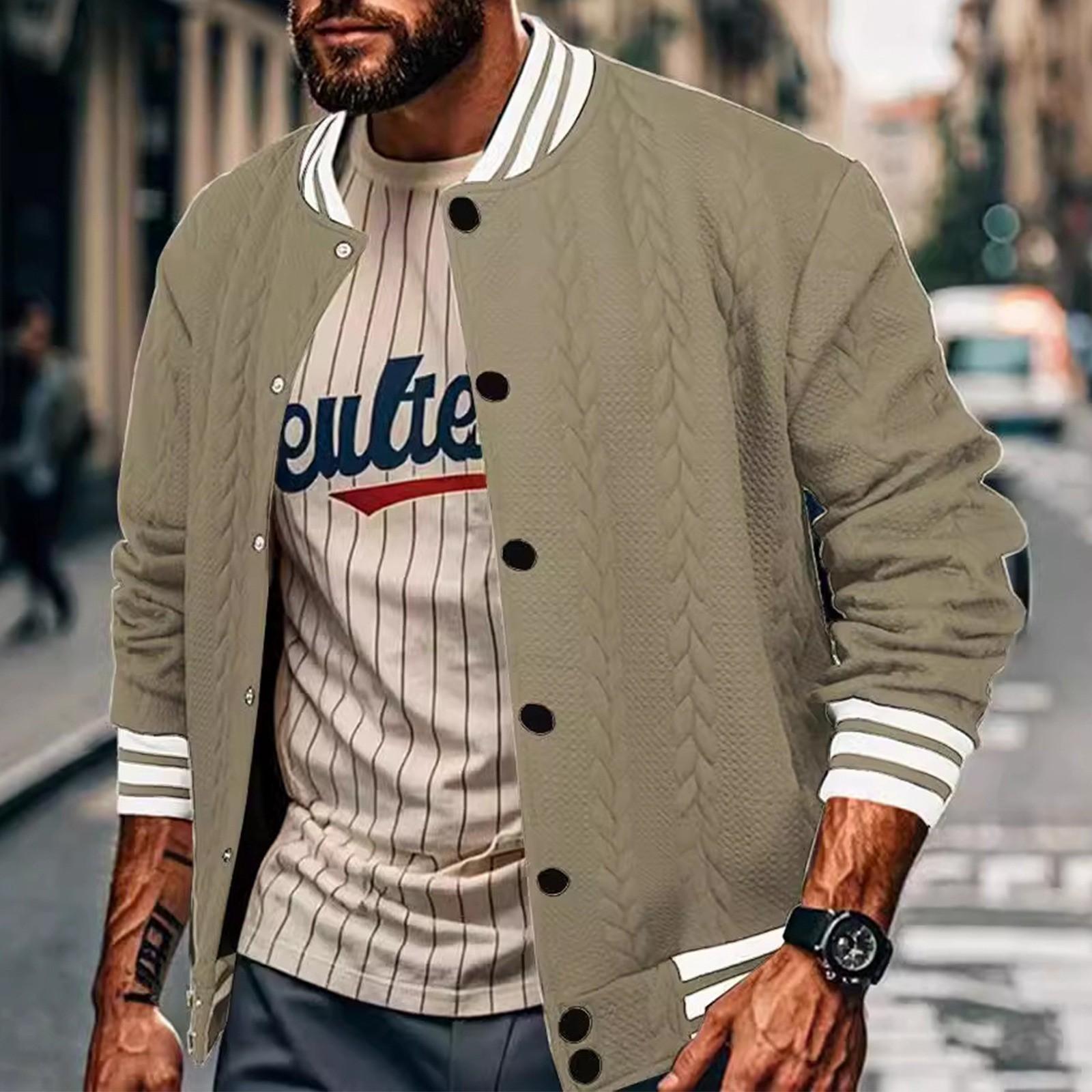 Мужская бейсбольная куртка весна-осень с грудкой — фото 8