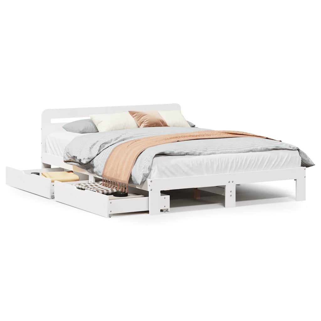 Vidaxl Bed Frame Without Mattress, White, 140X200 Cm, Solid Pine Wood