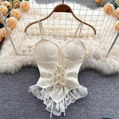 Y2k Niche Design Oblečení Blůzy Sexy Crop Topy Dámský Korzet Krajkový Obvaz Tričko Tílko Dámské Tílko na Ramínka Módní Bez Rukávů Vesta