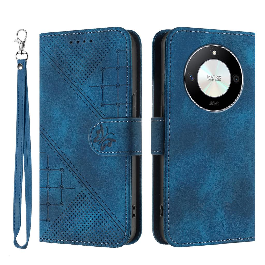 For Honor Magic6 Lite 5G/Honor X9b 5G/Honor X50 5G Leather Wallet Case Butterfly Flower Imprinted Phone Cover with Strap