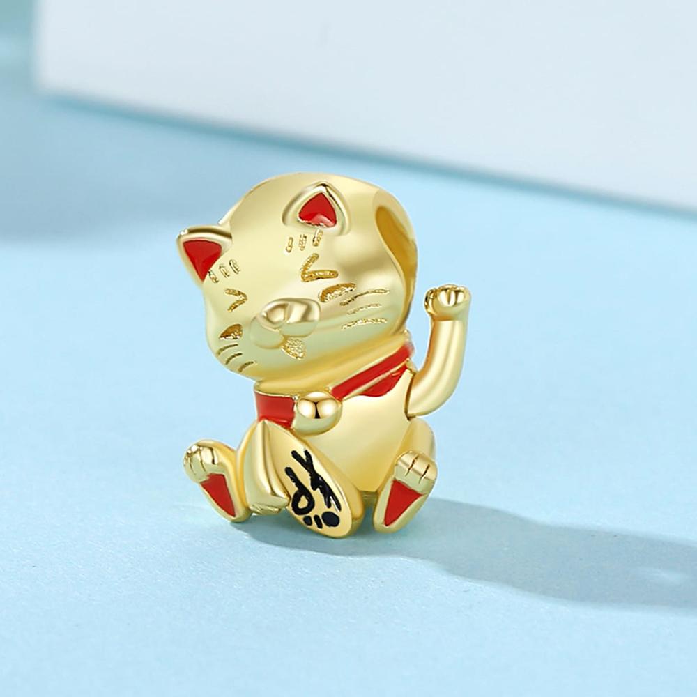 Original Copper Color Charms New Year Gift Lion Fortune Cat Doll Beads Fit Pan Brand Necklaces Bracelets Jewelry For Women