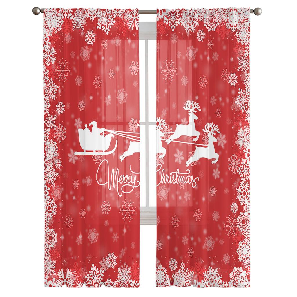 Christmas Snowman Älg Snowflake Skira Gardiner för barn Sovrum Vardagsrum Voile Gardiner Xmas Kök Tyll Gardin