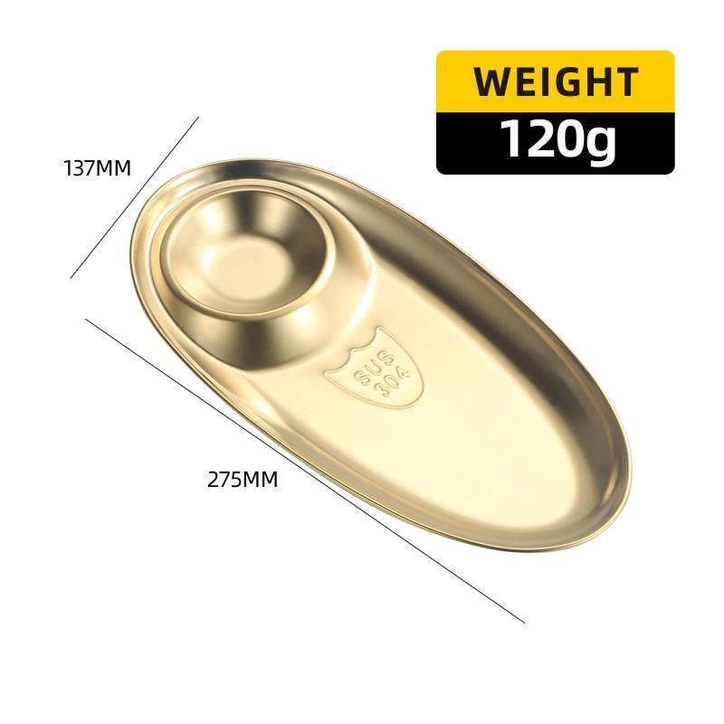 Snack Dish Dumpling Plate Golden Oval Dipping Saucer 304 Stainless Steel Tray Fries Plate Salad Dish Barbecue Seasoning Plate