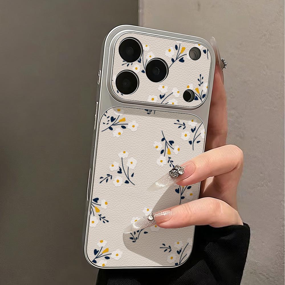 ins wind advanced sense silver frame full screen petal mobile phone case for iPhone17Pro large window soft case all-inclusive