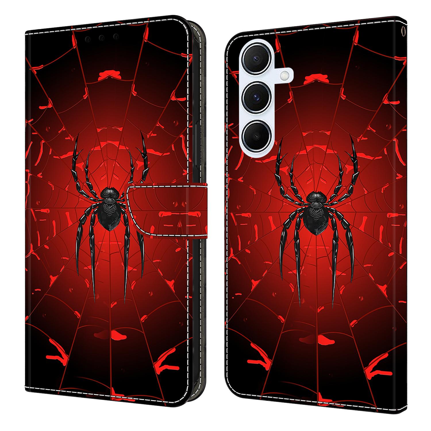 

For Samsung Galaxy A16 5G/4G Wallet Case Pattern Printing PU Leather Flip Stand Phone Cover Black Spider