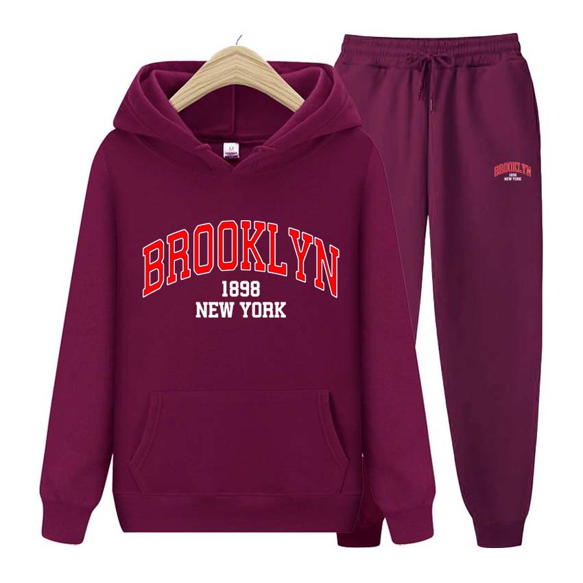 Men's Sets 1898 Brooklyn Print Sweatshirt Sport Suit Tracksuit 2 Pieces Set Sweatshirt+Pants Suit Hoodie Sportswear Jogging