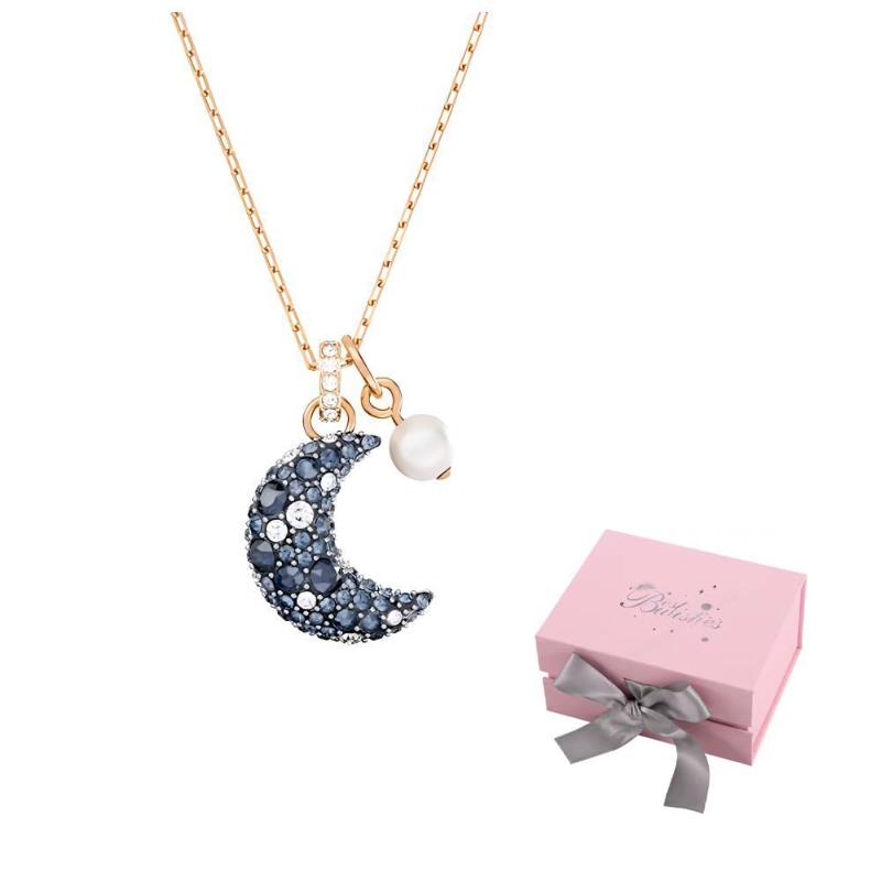 Swarovski Sublima Faux Crystal, Faux Pearl Necklaces Womens Blue F (One Size Fits All)-Pink bow gift box