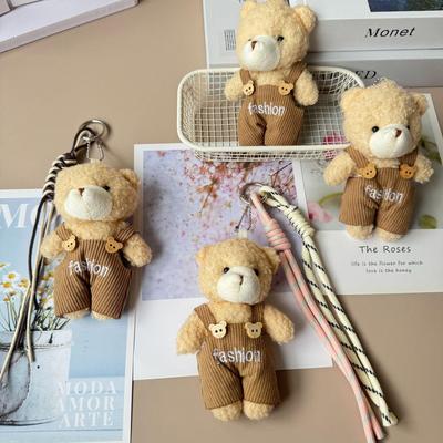 Small Bear Plush Keychain: Cute Overalls Pendant Doll for Women's Bags