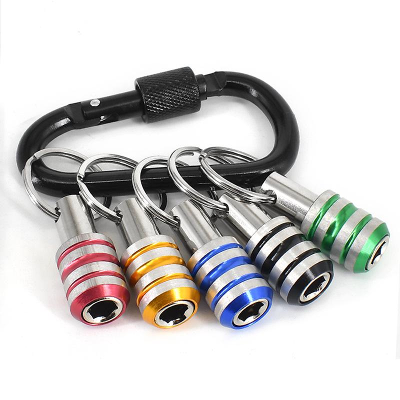Goldener Drei-Schlitz-Schnellwechsel-Karabiner Schraubendreher-Verlängerung 1/4" Bit Schlüsselanhänger-Set