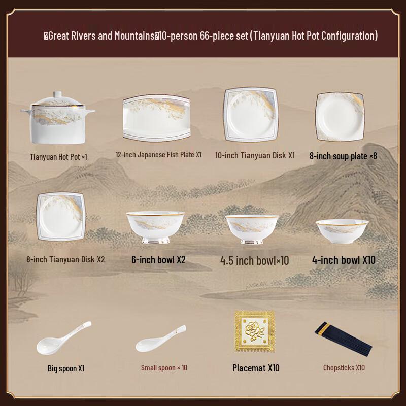 Lin Pan Great Rivers & Mountains 66-Piece Dinnerware Set